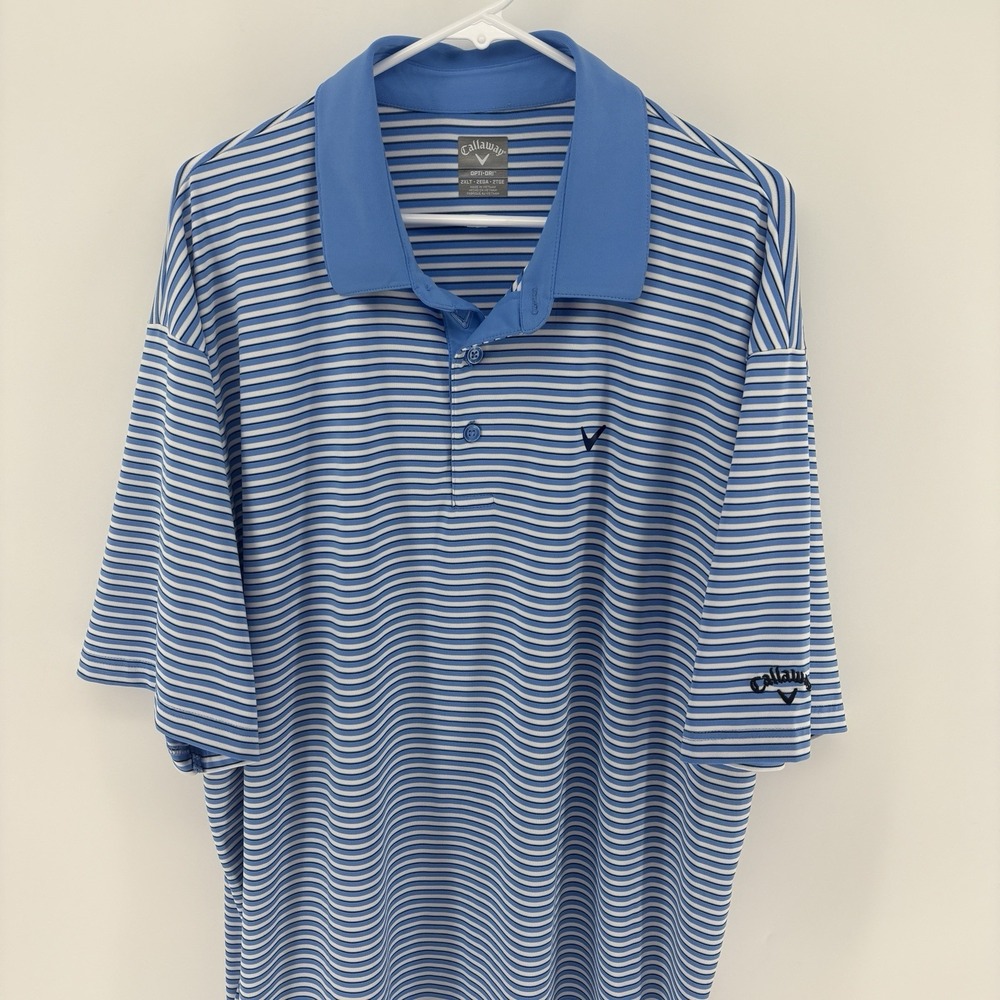Callaway Polo Shirt Men 2XLT Blue White Striped Opti-Dri Golf Big & Tall